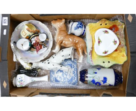Job lot collection of Royal Doulton Aynsley Royal Albert etc: Includes good blue &amp; white tile, toby jugs, animal figures 