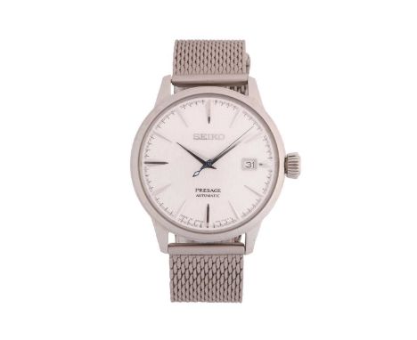 A Seiko Presage Limited Edition stainless steel automatic wristwatch, the silvered textured dial with arrow shaped indices an