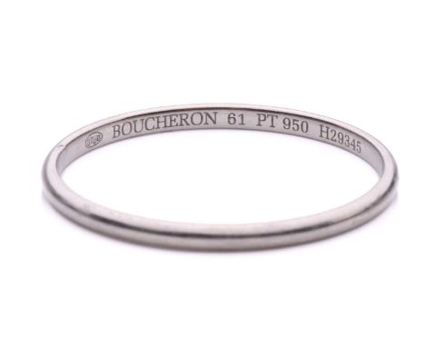 Boucheron - an 'Epure' mini wedding band, constructed by a thin D-section band of 1.6 mm wide, white metal signed and marked 