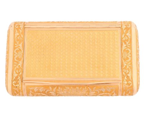 A 19th-century French snuff box, circa 1820, of rectangular pocket-fitting form with rounded corners and convex sides, the co