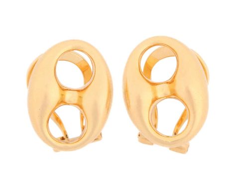 A pair of earrings in 18ct yellow gold, of anchor link design, fitted with posts and omega clips on the reverse, London impor