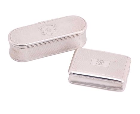 A Scottish George III snuff box, rounded rectangular, engine-turned to cover and base, the hinged cover with a centrally engr