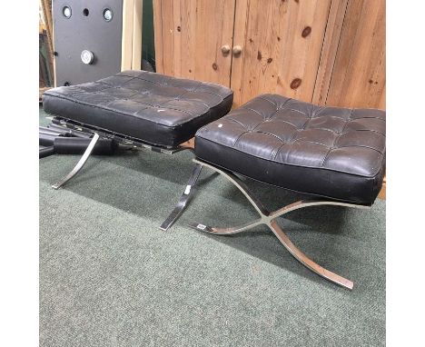 A pair of Barcelona type chrome frame stools