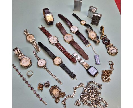 Jewellery, watches and collectables - a silver, amethyst and marcasite bracelet, hallmarked silver part wrist watch with a st