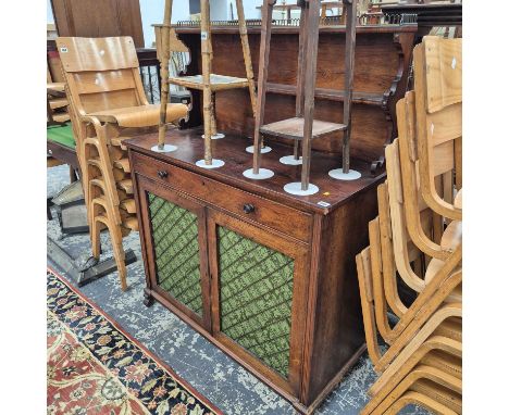 A Wm IV rosewood chiffonier / side cabinet with a raised back,