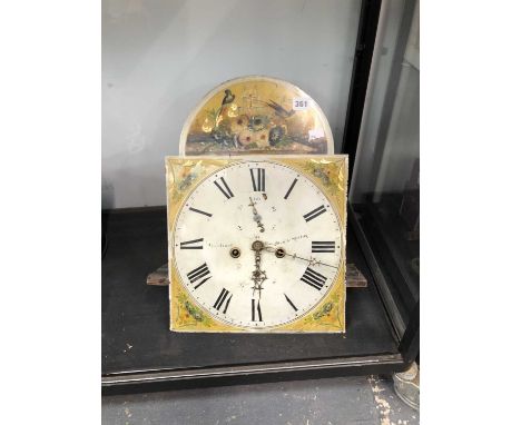 A long case clock dial and movement only, the dial painted with birds, flowers. Gardiner, Houghton Le Spring.