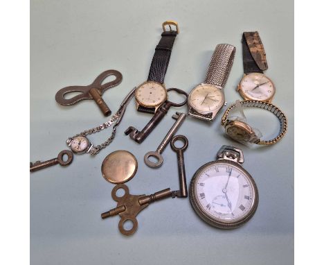 Watches- a hallmarked 9ct gold head only Movado watch, a Rotary example, an Everite, C.Bucherer and a Delvina steel watch, a 