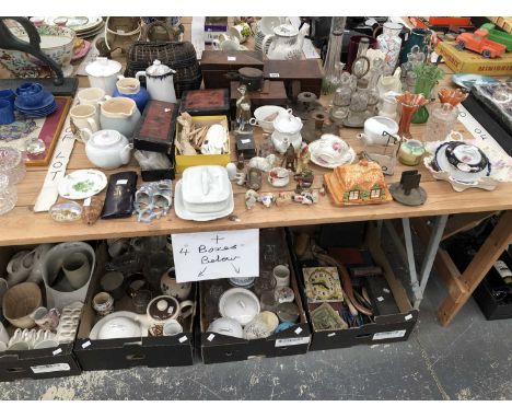 A large collection to include, wooden boxes, tea caddy, glasses, ceramic bed pans, darts, cigarette cards, stamps, bobbins, e