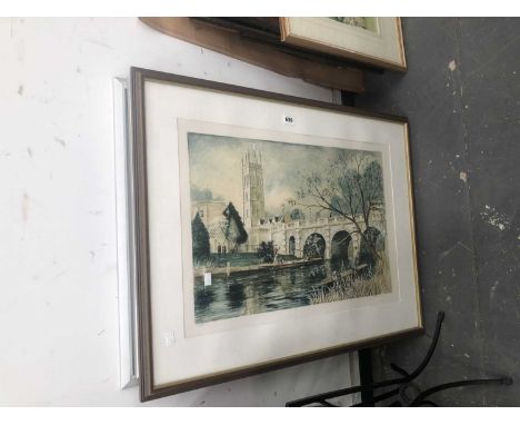 A pencil signed print of Tom Tower,Oxford,  a print after Degas and another after Canaletto