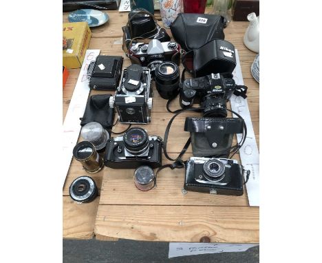 Cameras and accessories - to include Praktica, Nikon, Olympus Trip 35, Agifold, Zenza Bronica Etrs, Zenzanon-EII. Vintage Pri