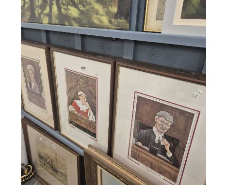A set of 12 caricature prints of Law judges.