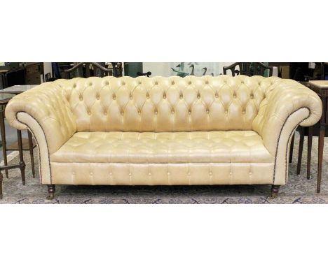 Distinctive Chesterfields: A White Buttoned Leather Chesterfield Sofa, 225cm by 102cm by 80cm