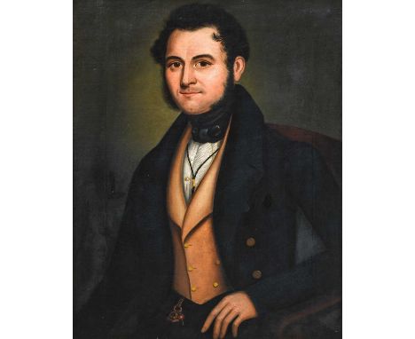 British School (19th Century)Portrait of a gentleman, half length, wearing a fawn waistcoat and a fob sealOil on canvas, 54.5