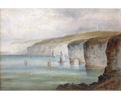 R* Stubbs (19th Century)Coastal scene with cliffs above calm watersSigned, oil on canvas, together with another unsigned oil 