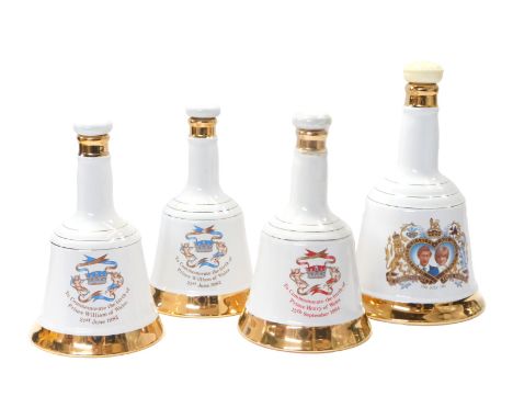 Four Bell's Scotch whisky commemorative decanters, with contents, to Commemorate the Marriage of HRH Prince Charles to Lady D
