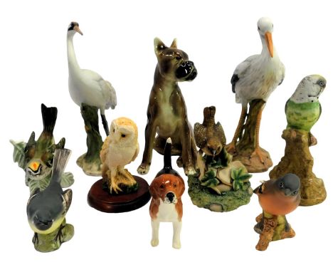 Two Beswick bisque porcelain birds, comprising Chaffinch 991 and Grey Wagtail 1041, together with a Beswick model of a dog, B