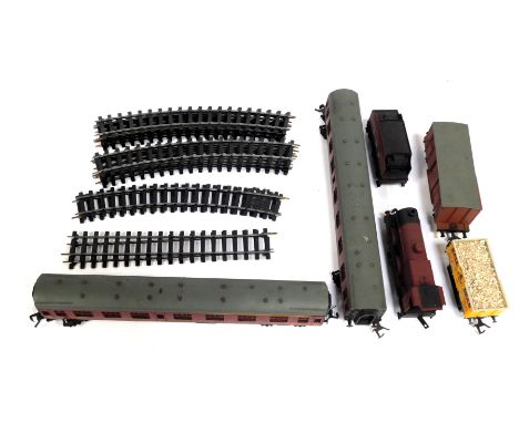 Lima O gauge train set, including an LMS Class 4F locomotive and tender, LMS maroon livery, 0-6-0, Lima O gauge coaches, Lima