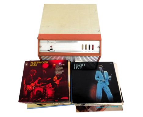 A Monarch table top record player, together with various LP records, to include The Beatles Please Please Me, Rock 'n' Roll M