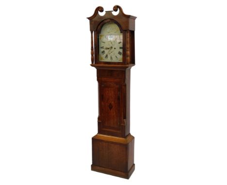 A 19thC mahogany and oak cased longcase clock, the cream enamel dial bearing Roman numerals, for Joshua Wilson Stamford, with