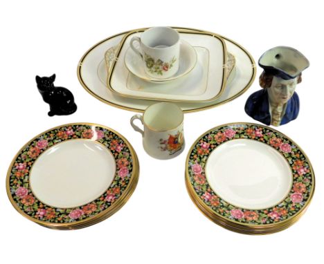 A Royal Doulton Clio pattern part dinner service, comprising oval serving dish, sandwich plate and eight side plates, togethe