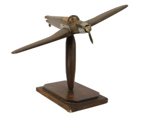 A mid century wooden model of a hurricane, on a wooden stand, 25cm high. (AF)