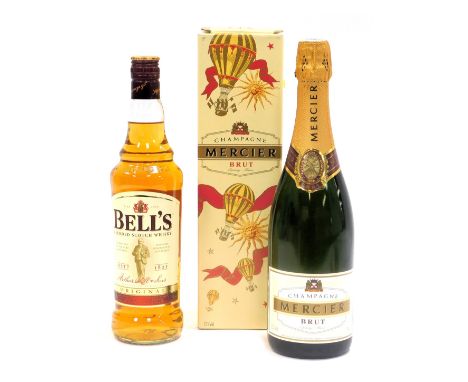 A bottle of Mercier Brut champagne, 750ml, boxed, together with a bottle of Bell's Blended Scotch Whisky, 70cl. (2)