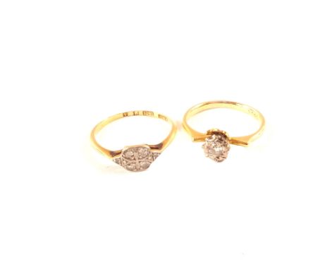 An 18ct platinum set diamond ring, size M together with an 18ct gold illusion set diamond ring, size K