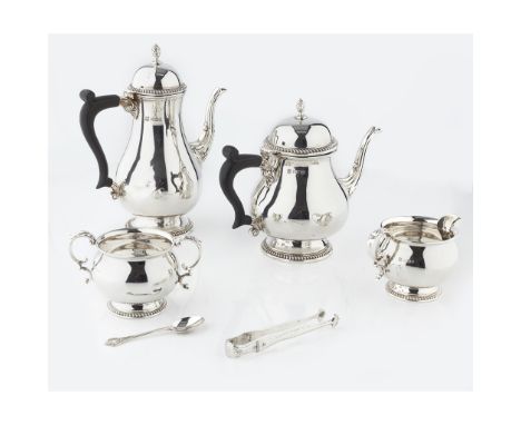 Barker, Ellis Silver Co., Birmingham 1974, comprising of coffee pot, teapot, two handled sugar basin, milk jug, all of balust