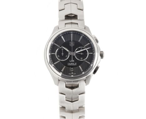 TAG HEUER - A gentleman's stainless steel cased chronographLink Calibre 18, black dial and subsidiary dials, polished baton i