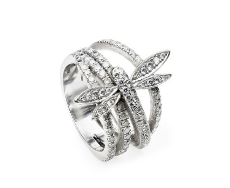 BOODLES - A diamond set dragonfly ringmodelled as a dragon fly in four intertwined bands, pavé set throughout with round bril