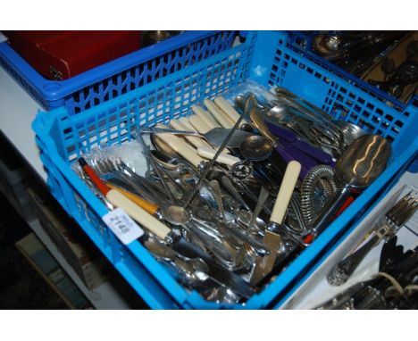 A large quantity of Epns Cutlery including picnic forks, tea caddy spoons, knives, spoons, forks, butter knives, etc.