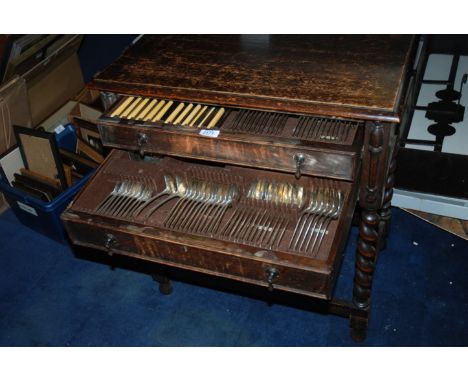 A good Canteen of plated Cutlery by F.C. Asman & Co., Sheffield, comprising twelve dinner knives and forks, twelve dessert kn
