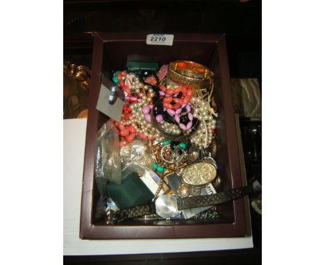 A large box of miscellaneous Costume Jewellery including Beads, Bangles, Timex Watch etc.