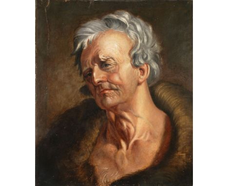 A fine quality early Oil Portrait of a classical scholar in a fur shawl, 11 1/2'' x 13 1/2''.