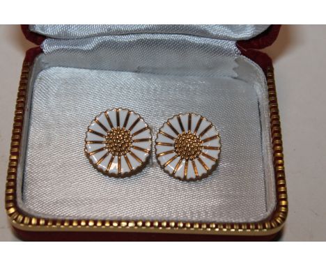 A vintage Bernard Hertz Denmark, pair of enamelled Sterling silver gilt daisy earrings, signed