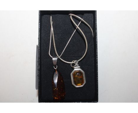Two vintage Sterling silver and amber necklaces 