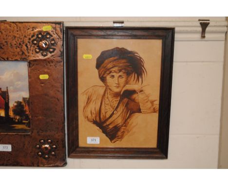 An oak framed portrait study of a female initialled H.B. and dated 1910