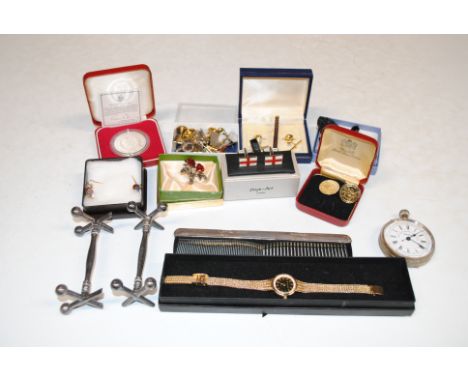A box containing The Birmingham Mint silver proof 'The 21st Birthday of H.R.H. The Princess of Wales' coin; a silver mounted 