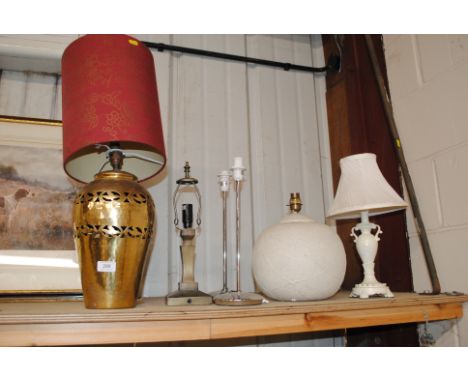 A pierced brass table lamp and various other table lamps