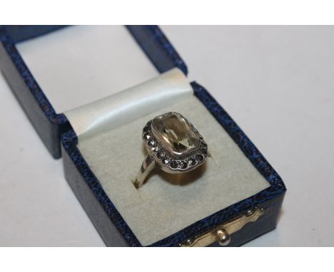 A vintage Sterling silver citrine and marcasite dress ring, ring size N/O