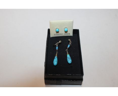 A pair of vintage Sterling silver turquoise screw back earrings and similar studs