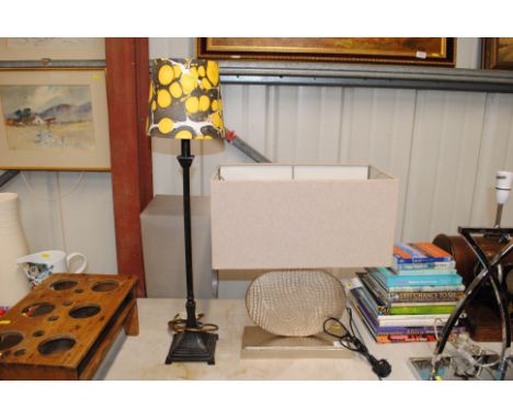 A Pacific Lifestyle Ltd. table lamp with rectangular shade and another table lamp with colourful shade 