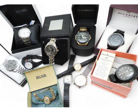 A 9ct cased ladies Avia watch with a rolled gold strap, weight including mechanism and strsp 16.8gms, further fashion watches