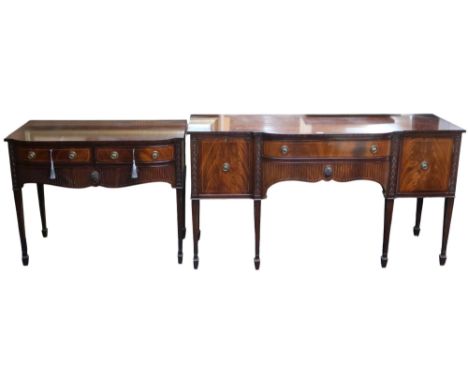 A lot comprising a 20th century mahogany sideboard with two central drawers flanked by cabinet doors on square tapering suppo