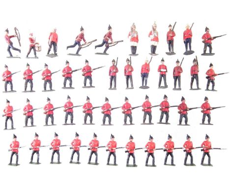 Forty four British army metal soldiers by J. Hill and Co. and Britains.