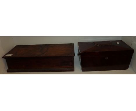 Mahogany tea caddy and oak lidded box 