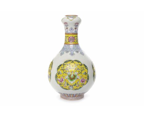 CHINESE REPUBLIC PERIOD FAMILLE JAUNE VASEdecorated with floral panels, seal mark to base, 28.5cm high 