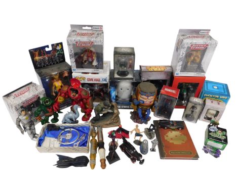 A Star Wars alarm clock, boxed, three Justice League figures, comprising Hawkman, Shazam and Green Lantern, Green Lantern Pow
