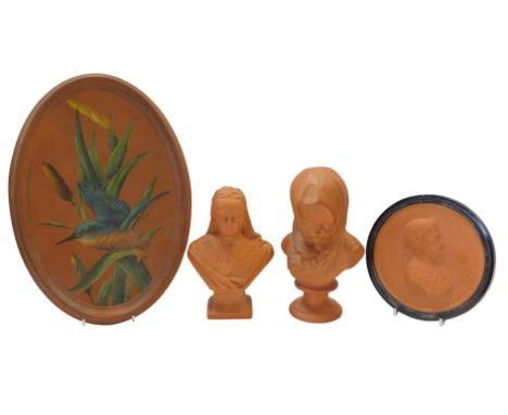 A Watcombe Pottery Company South Devon terracotta bust, depicting Queen Victoria, 16cm high, together with a further terracot
