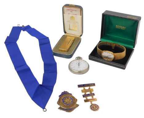 A Rotary International Past President for Hucknall silver gilt and enamel medallion, 1.25oz, together with a Past President b